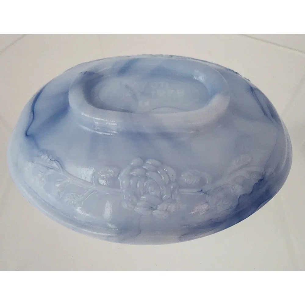 Avon Victoriana Soap Dish & Soap Set Blue Slag Glass Rose 1978 Vintage Special